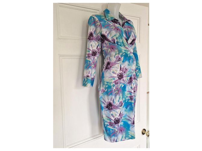 Autre Marque Samantha Sung Wickelkleid mit Blumenprint Weiß Blau Grün Lila - Ansicht 4