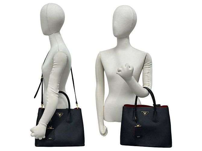 Bolsa Prada em couro Double Saffiano com logo triangular Preto - vista 2