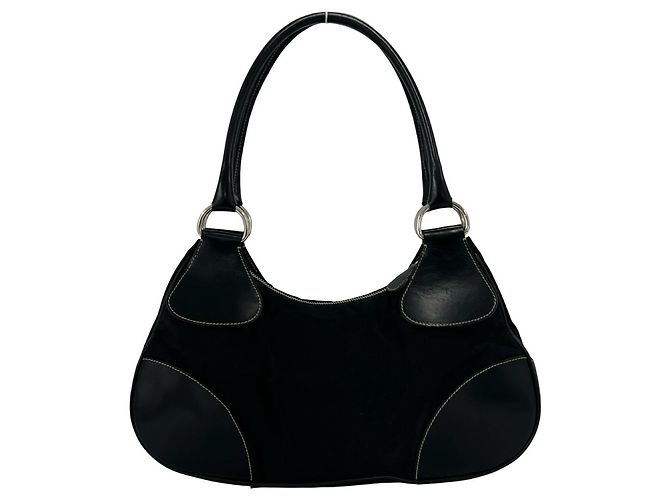 Tote Bolsa semi-ombro em nylon e couro com logo triângulo Prada Preto - vista 3
