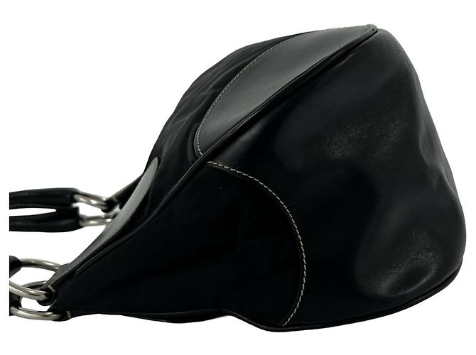 Tote Bolsa semi-ombro em nylon e couro com logo triângulo Prada Preto - vista 5
