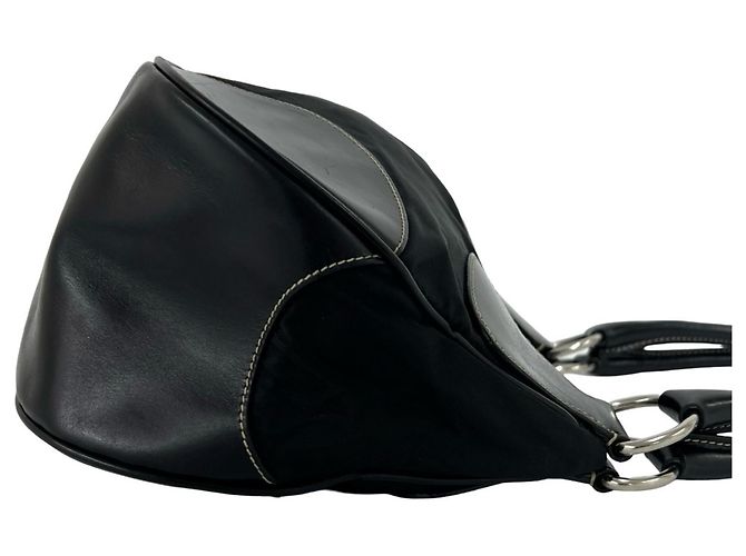 Tote Bolsa semi-ombro em nylon e couro com logo triângulo Prada Preto - vista 6