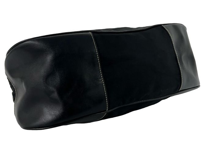 Tote Bolsa semi-ombro em nylon e couro com logo triângulo Prada Preto - vista 7