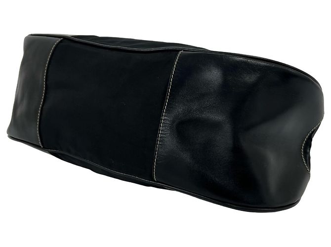 Tote Bolsa semi-ombro em nylon e couro com logo triângulo Prada Preto - vista 8