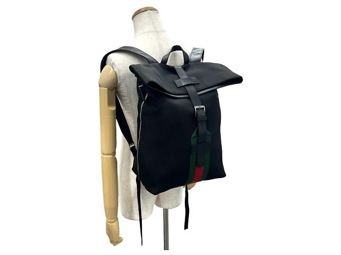 Zaino Gucci Sherry Line in canvas e pelle Nero Rosso Verde - vista 2