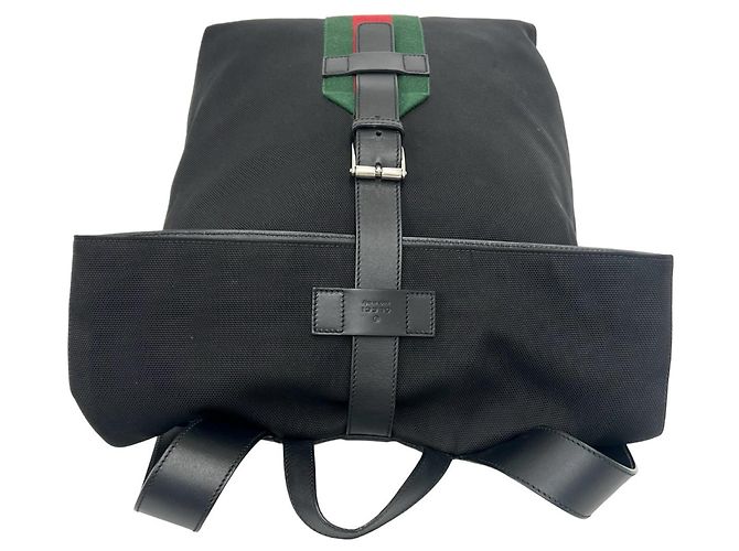 Zaino Gucci Sherry Line in canvas e pelle Nero Rosso Verde - vista 4