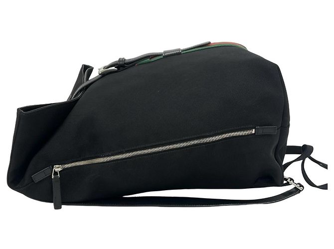 Zaino Gucci Sherry Line in canvas e pelle Nero Rosso Verde - vista 5