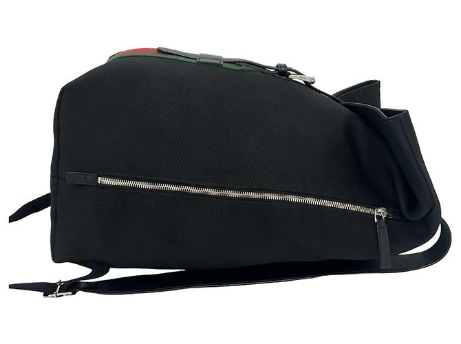 Zaino Gucci Sherry Line in canvas e pelle Nero Rosso Verde - vista 6