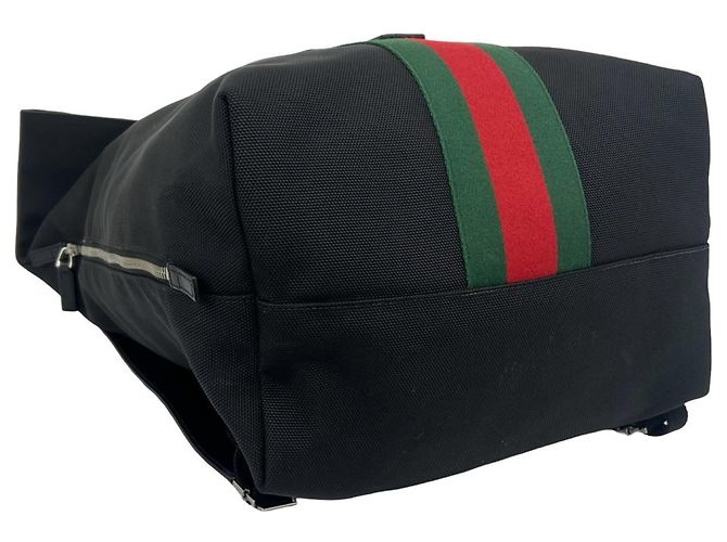 Zaino Gucci Sherry Line in canvas e pelle Nero Rosso Verde - vista 7