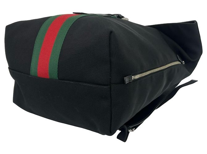 Zaino Gucci Sherry Line in canvas e pelle Nero Rosso Verde - vista 8
