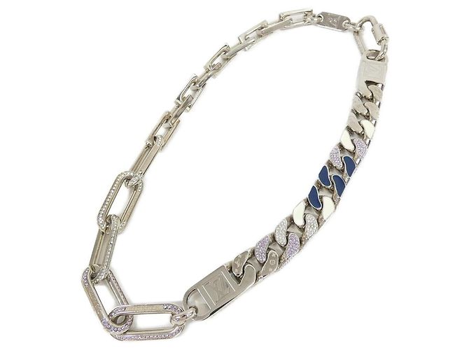 Louis Vuitton Collier Mix Chain Links Patches Necklace Argento - vista 2