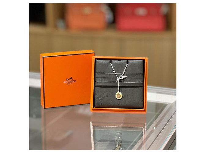 Hermès Ex-Libris Halskette aus Silber und Gold Silber Hardware - Ansicht 2