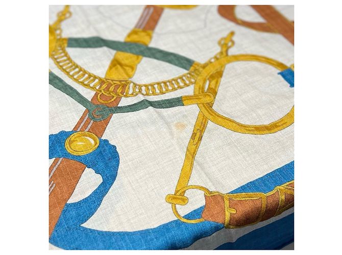 Foulard Hermès in cashmere e seta 140cm Marrone Bianco Blu D'oro Verde - vista 6