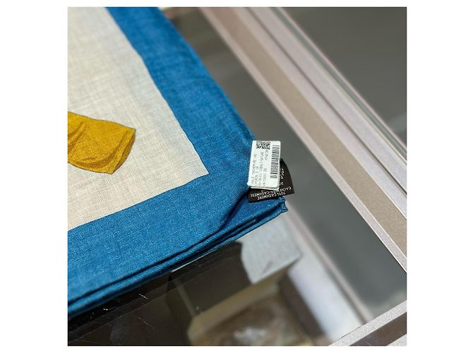 Foulard Hermès in cashmere e seta 140cm Marrone Bianco Blu D'oro Verde - vista 7