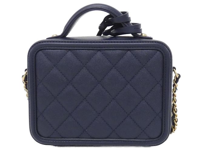 Borsa Chanel 93342 Blu Navy Pelle di Vitello Grena - vista 2
