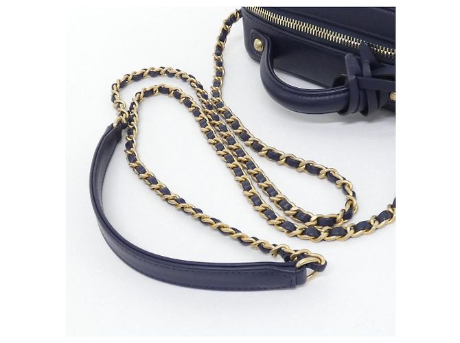 Borsa Chanel 93342 Blu Navy Pelle di Vitello Grena - vista 5