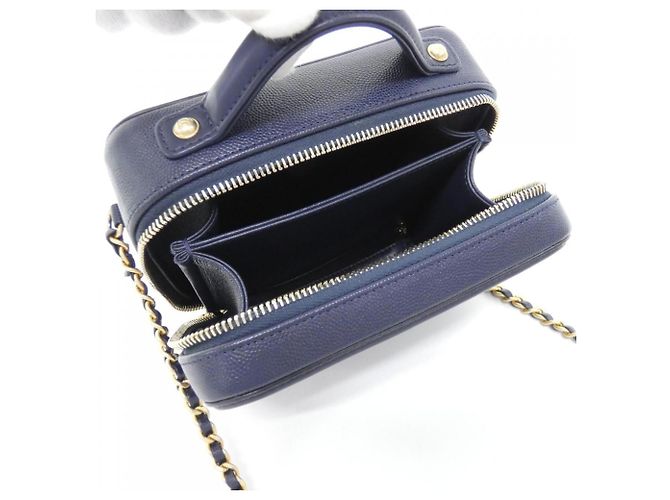 Borsa Chanel 93342 Blu Navy Pelle di Vitello Grena - vista 6