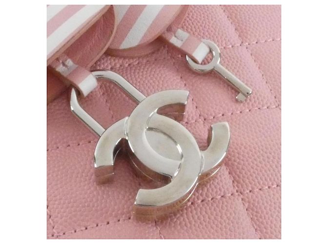 Borsa Chanel 93343 Rosa e Bianca in Pelle di Vitello Bianco - vista 7