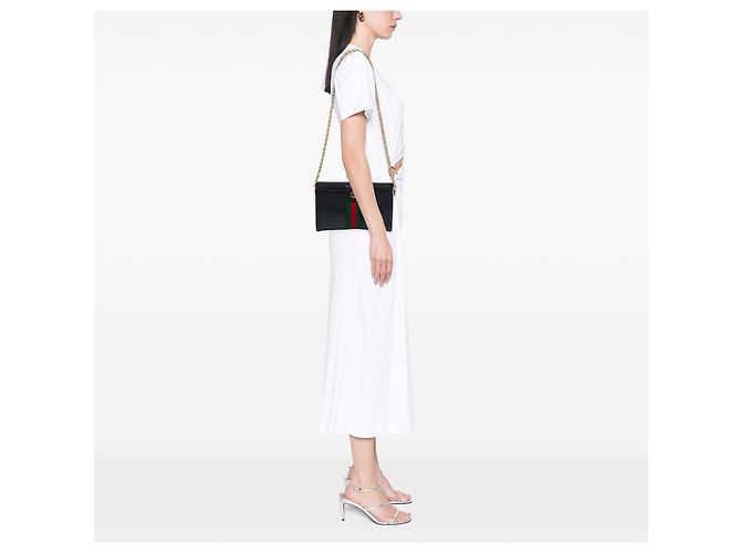 Gucci Borsa a Tracolla Ophidia con Catena in Pelle di Vitello Nera Small Nero - vista 6