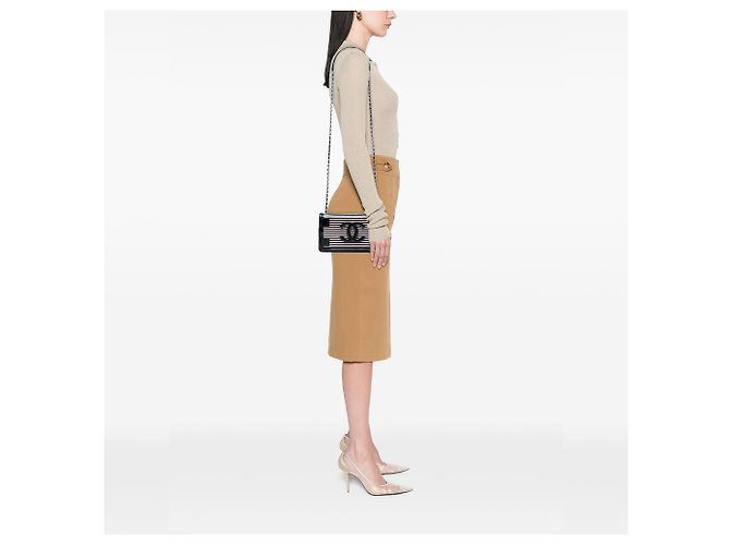 Chanel Boy Brick Horizontal Flap in vernice nera e acrilico a righe Rosa - vista 5