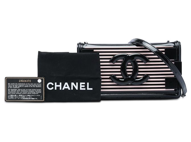 Chanel Boy Brick Horizontal Flap in vernice nera e acrilico a righe Rosa - vista 6