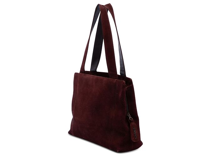 Borsa Tote Chanel in camoscio rosso con logo LAX Bordò - vista 2