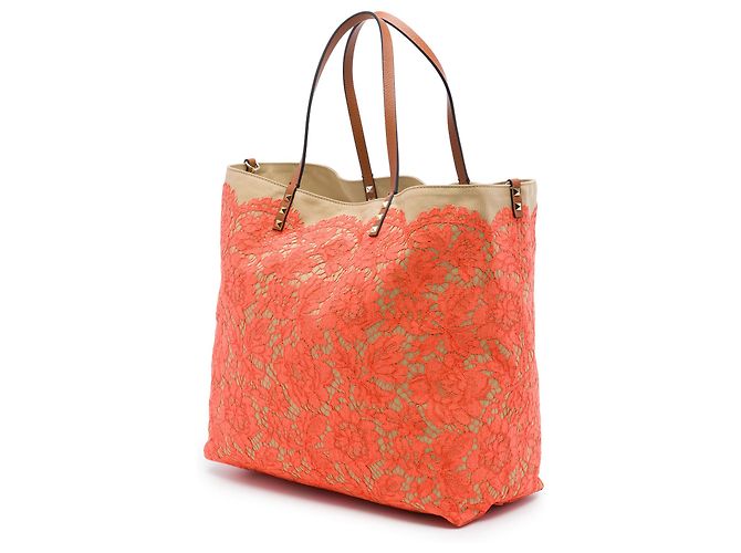 Valentino Rockstud Glam Lace Wendbare Tote aus orangefarbenem Canvas - Ansicht 2