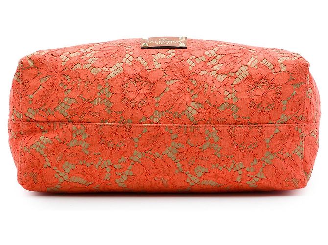 Valentino Rockstud Glam Lace Wendbare Tote aus orangefarbenem Canvas - Ansicht 3