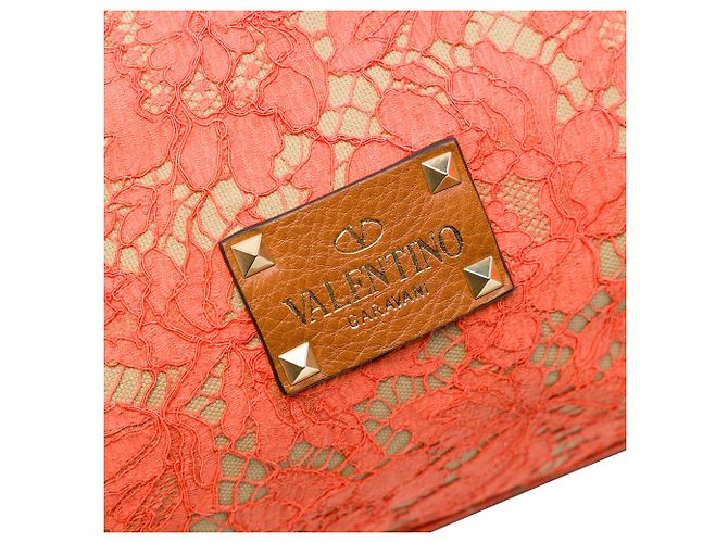 Valentino Rockstud Glam Lace Wendbare Tote aus orangefarbenem Canvas - Ansicht 5