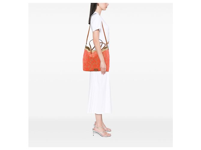 Valentino Rockstud Glam Lace Wendbare Tote aus orangefarbenem Canvas - Ansicht 6