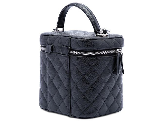 Chanel Vanity con manico e catena in pelle Caviar matelassé nera CC Nero - vista 2