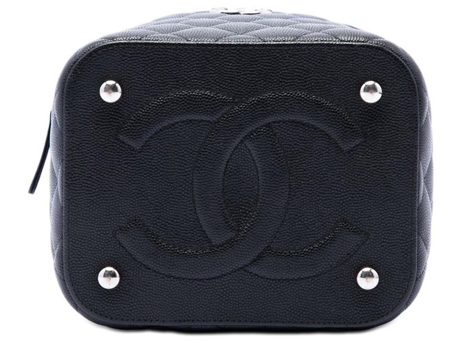 Chanel Vanity con manico e catena in pelle Caviar matelassé nera CC Nero - vista 3