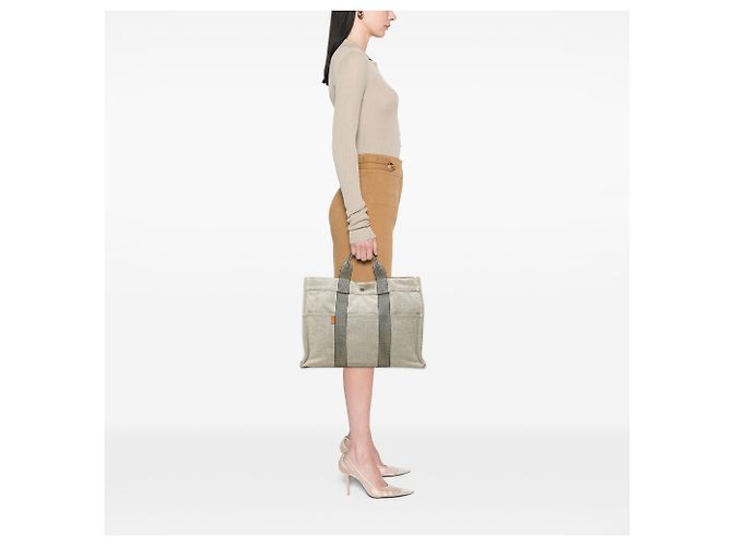 Hermès Gray Canvas Fourre Tout MM Marrone Grigio - vista 10