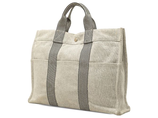 Hermès Gray Canvas Fourre Tout MM Marrone Grigio - vista 2