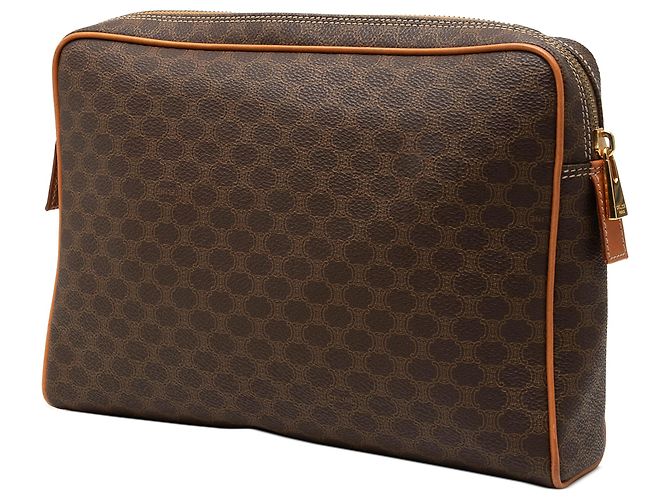 Céline Clutch Celine Brown Macadam Coated Canvas Marrone - vista 2