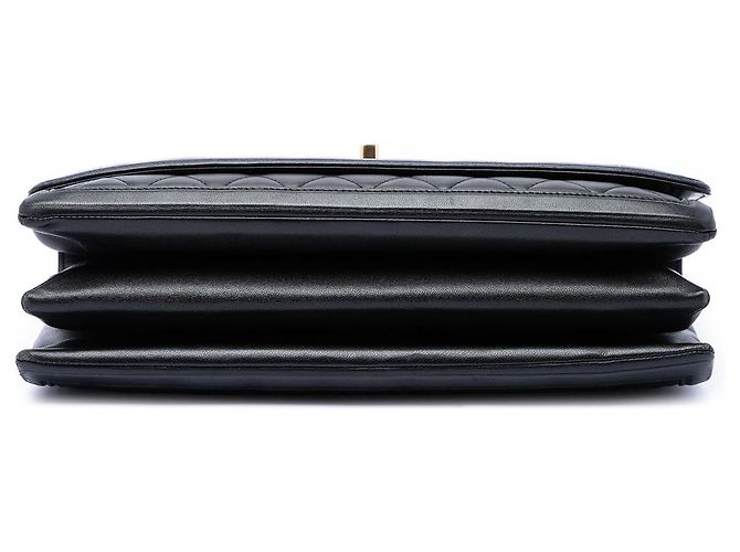 Chanel Black Jumbo Quilted Lambskin 3 Compartment Flap Preto - vista 3