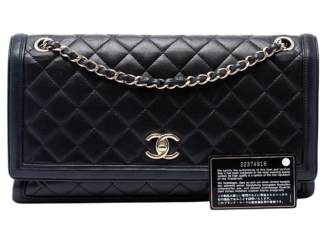 Chanel Black Jumbo Quilted Lambskin 3 Compartment Flap Preto - vista 7