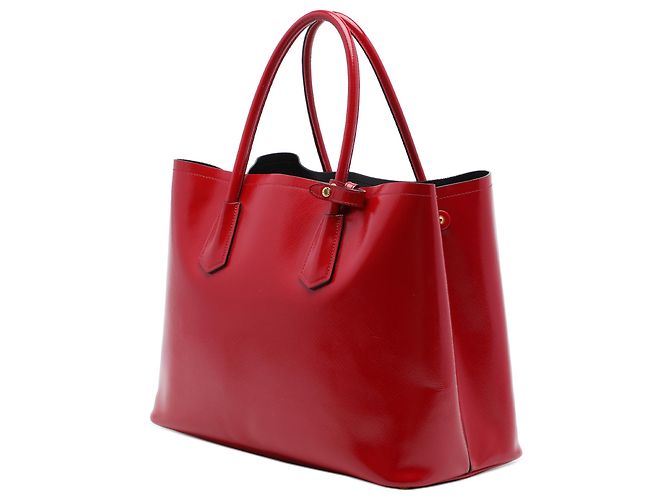 Prada Rote Medium Saffiano Vernice Double Satchel Tasche - Ansicht 2
