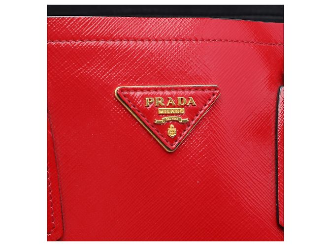 Prada Rote Medium Saffiano Vernice Double Satchel Tasche - Ansicht 5