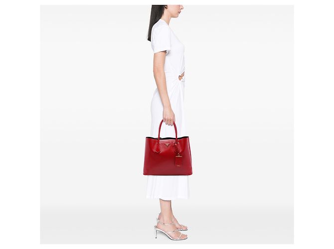 Prada Rote Medium Saffiano Vernice Double Satchel Tasche - Ansicht 6