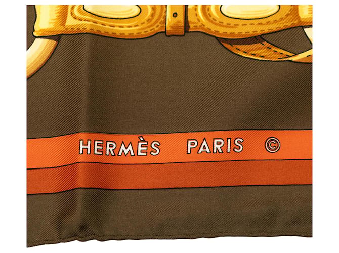 Hermès Brown Coaching Seidentuch 90 Braun Khaki - Ansicht 3