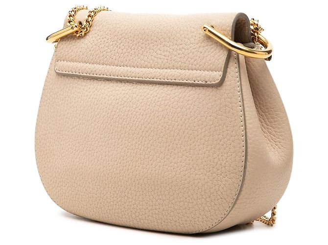 Chloé Mini Borsa a Tracolla Drew in Pelle di Agnello Grana Beige - vista 2