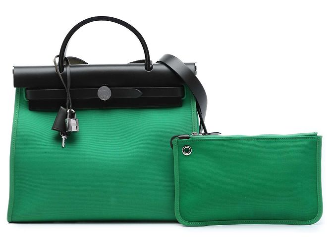 Hermès Green Toile Herbag Zip 31 Grün - Ansicht 7