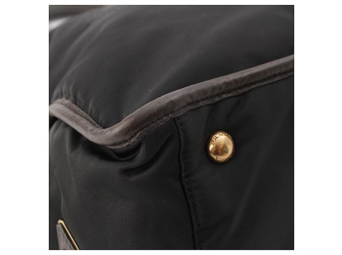 Borsa Satchel Prada in Tessuto Canapa Nera con Logo Nero - vista 12