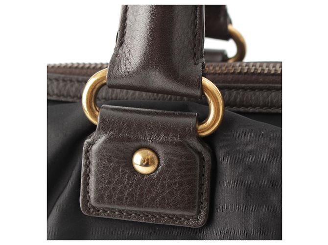 Borsa Satchel Prada in Tessuto Canapa Nera con Logo Nero - vista 14