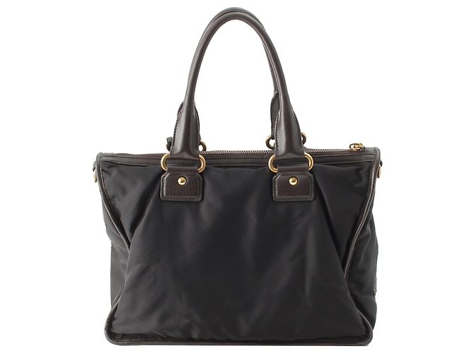 Borsa Satchel Prada in Tessuto Canapa Nera con Logo Nero - vista 3