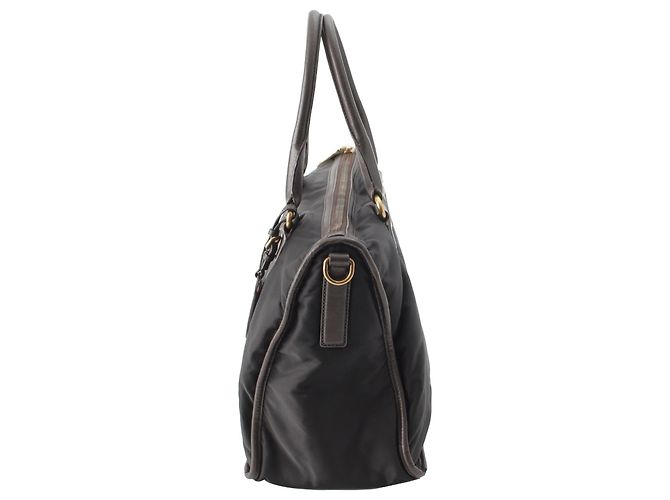 Borsa Satchel Prada in Tessuto Canapa Nera con Logo Nero - vista 4