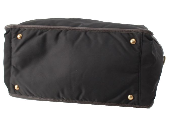 Borsa Satchel Prada in Tessuto Canapa Nera con Logo Nero - vista 5