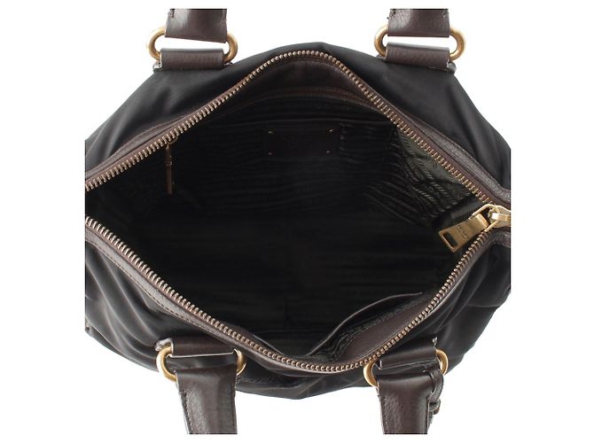 Borsa Satchel Prada in Tessuto Canapa Nera con Logo Nero - vista 6