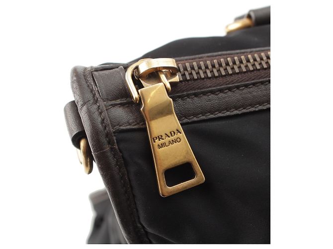 Borsa Satchel Prada in Tessuto Canapa Nera con Logo Nero - vista 8