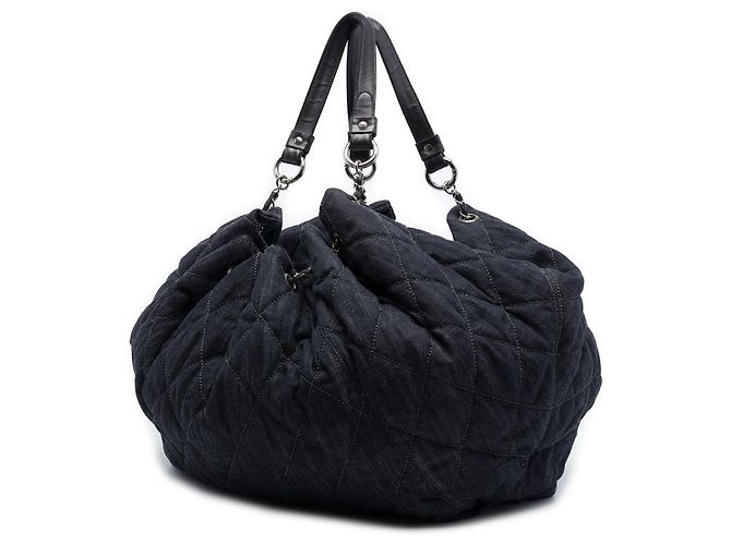 Borsa Tote Chanel Blue Extra Large Quilted Denim Stretch Spirit Blu navy - vista 2
